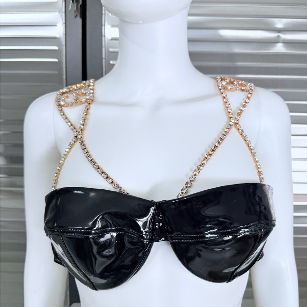 GCDS Crystal Latex Bra Bralette Embellished